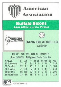 1990 CMC Buffalo Bisons #13 Dann Bilardello Back