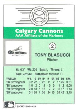 1990 CMC Calgary Cannons #2 Tony Blasucci Back