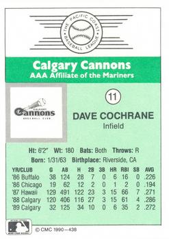 1990 CMC Calgary Cannons #11 Dave Cochrane Back