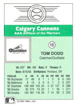 1990 CMC Calgary Cannons #16 Tom Dodd Back