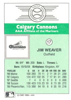 1990 CMC Calgary Cannons #17 Jim Weaver Back