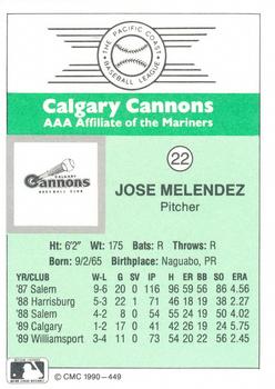 1990 CMC Calgary Cannons #22 Jose Melendez Back