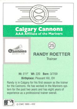 1990 CMC Calgary Cannons #25 Randy Roetter Back