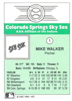 1990 CMC Colorado Springs Sky Sox #1 Mike Walker Back