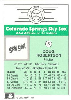 1990 CMC Colorado Springs Sky Sox #5 Doug Robertson Back