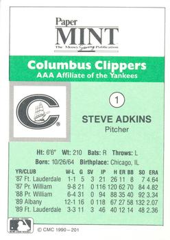 1990 CMC Columbus Clippers #1 Steve Adkins Back