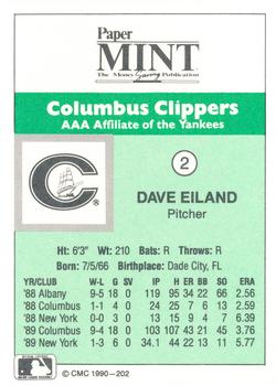1990 CMC Columbus Clippers #2 Dave Eiland Back