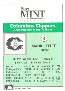 1990 CMC Columbus Clippers #4 Mark Leiter Back