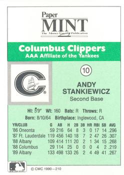 1990 CMC Columbus Clippers #10 Andy Stankiewicz Back