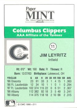 1990 CMC Columbus Clippers #11 Jim Leyritz Back