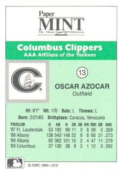 1990 CMC Columbus Clippers #13 Oscar Azocar Back
