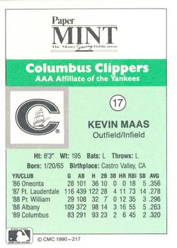1990 CMC Columbus Clippers #17 Kevin Maas Back