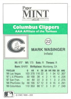 1990 CMC Columbus Clippers #22 Mark Wasinger Back