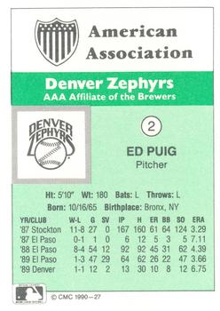 1990 CMC Denver Zephyrs #2 Ed Puig Back
