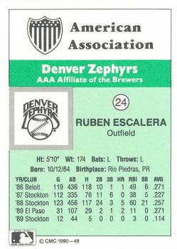 1990 CMC Denver Zephyrs #24 Ruben Escalera Back