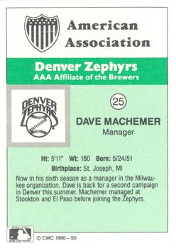 1990 CMC Denver Zephyrs #25 Dave Machemer Back