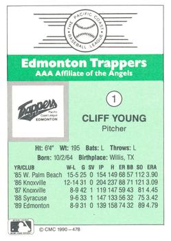 1990 CMC Edmonton Trappers #1 Cliff Young Back