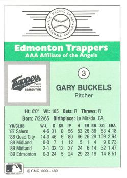 1990 CMC Edmonton Trappers #3 Gary Buckels Back
