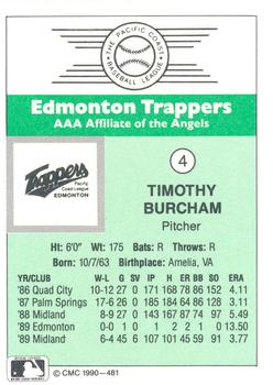 1990 CMC Edmonton Trappers #4 Timothy Burcham Back