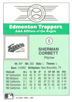 1990 CMC Edmonton Trappers #5 Sherman Corbett Back