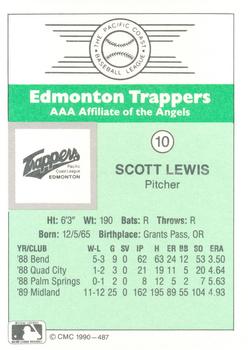 1990 CMC Edmonton Trappers #10 Scott Lewis Back