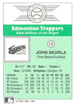 1990 CMC Edmonton Trappers #12 John Skurla Back