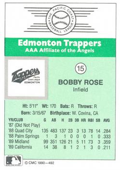 1990 CMC Edmonton Trappers #15 Bobby Rose Back