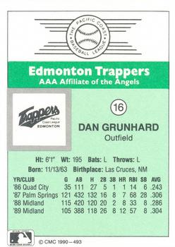 1990 CMC Edmonton Trappers #16 Dan Grunhard Back