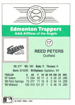 1990 CMC Edmonton Trappers #17 Reed Peters Back