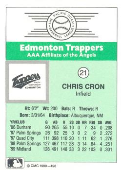 1990 CMC Edmonton Trappers #21 Chris Cron Back