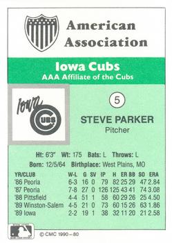 1990 CMC Iowa Cubs #5 Steve Parker Back