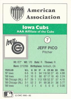 1990 CMC Iowa Cubs #7 Jeff Pico Back