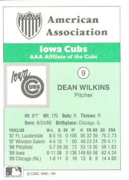 1990 CMC Iowa Cubs #9 Dean Wilkins Back