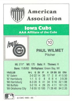 1990 CMC Iowa Cubs #10 Paul Wilmet Back