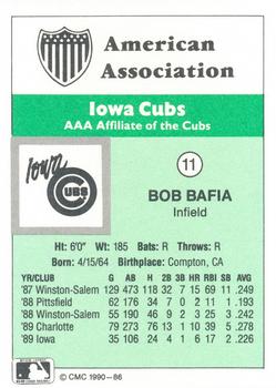 1990 CMC Iowa Cubs #11 Bob Bafia Back