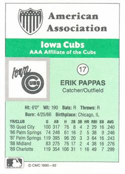 1990 CMC Iowa Cubs #17 Erik Pappas Back