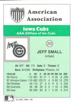 1990 CMC Iowa Cubs #20 Jeff Small Back