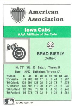 1990 CMC Iowa Cubs #22 Brad Bierley Back
