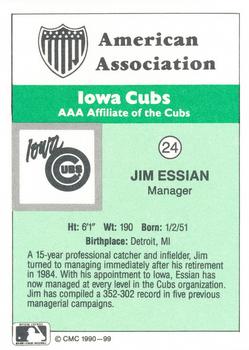 1990 CMC Iowa Cubs #24 Jim Essian Back