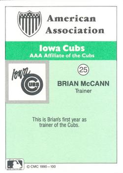 1990 CMC Iowa Cubs #25 Brian McCann Back