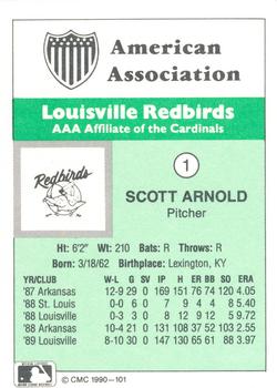 1990 CMC Louisville Redbirds #1 Scott Arnold Back