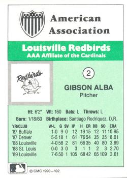1990 CMC Louisville Redbirds #2 Gibson Alba Back