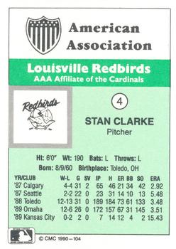 1990 CMC Louisville Redbirds #4 Stan Clarke Back