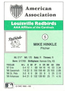 1990 CMC Louisville Redbirds #5 Mike Hinkle Back