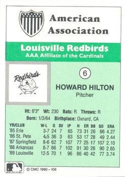 1990 CMC Louisville Redbirds #6 Howard Hilton Back