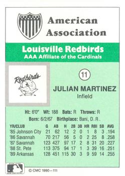 1990 CMC Louisville Redbirds #11 Julian Martinez Back