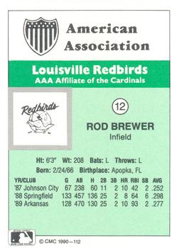 1990 CMC Louisville Redbirds #12 Rod Brewer Back