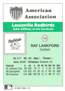 1990 CMC Louisville Redbirds #14 Ray Lankford Back