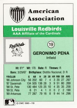 1990 CMC Louisville Redbirds #19 Geronimo Pena Back