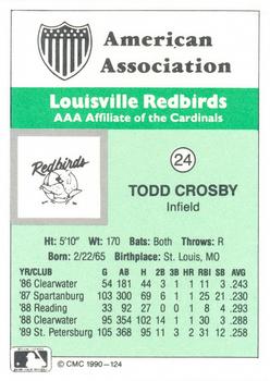 1990 CMC Louisville Redbirds #24 Todd Crosby Back